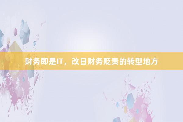 财务即是IT，改日财务贬责的转型地方